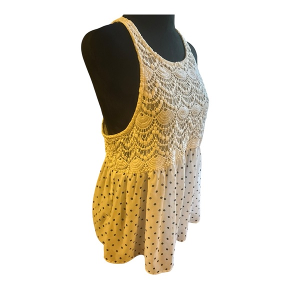 Abercrombie & Fitch Blue & White Polka Dot Lace Boho Crochet Tank Top — Size M - Picture 3 of 8
